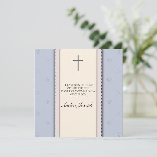 Silver Cross First Heilige Communauteit Uitnodigin Kaart (Staand voorkant)