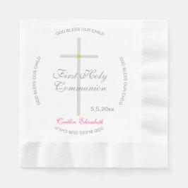 Silver Cross First Heilige Commune Roze Naam Servet
