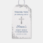 Silver Cross Glitter Navy Blue First Community Cadeaulabel (Voorkant)
