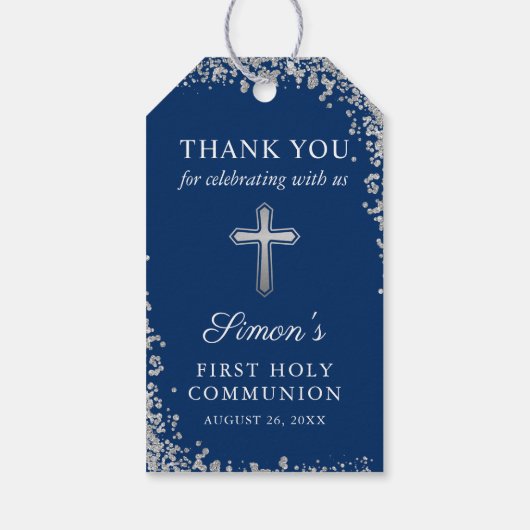 Silver Cross Glitter Navy Blue First Community Cadeaulabel (Achterkant)