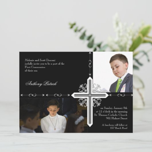 Silver Cross op Black Photo Commune Kaart (Staand voorkant)