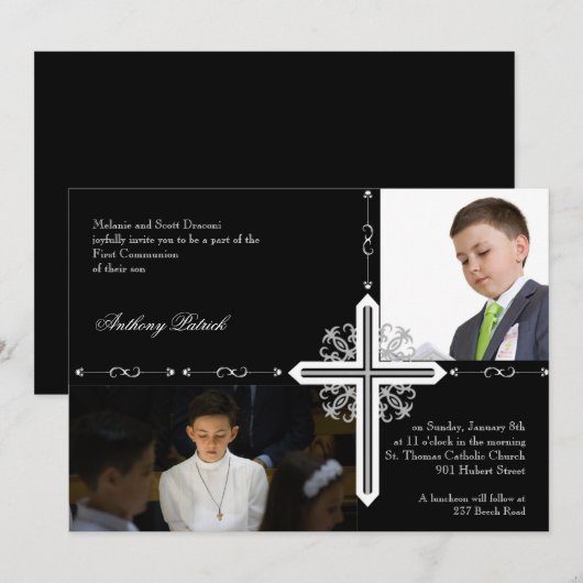 Silver Cross op Black Photo Commune Kaart (Voorkant / Achterkant)