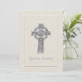 Silver Cross op Ivory Damask Je bent uitgenodigd Kaart (Staand voorkant)