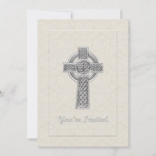 Silver Cross op Ivory Damask Je bent uitgenodigd Kaart