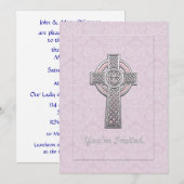 Silver Cross op Roze Damask Je bent uitgenodigd Kaart (Voorkant / Achterkant)