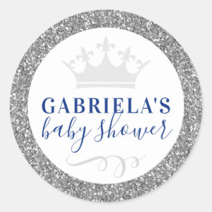 Silver Crown Baby shower Favor Sticker Label
