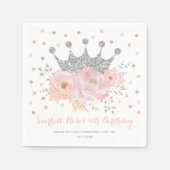 Silver Crown Blush Pink Floral Princess Birthday Servet (Voorkant)