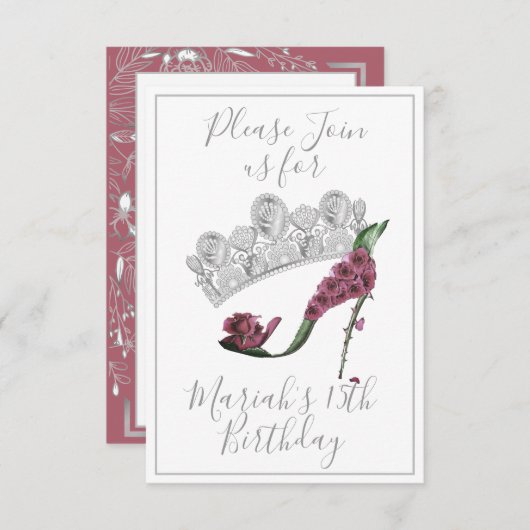 Silver Crown, Floral Fairy High-Hiel-schoen Kaart (Voorkant / Achterkant)