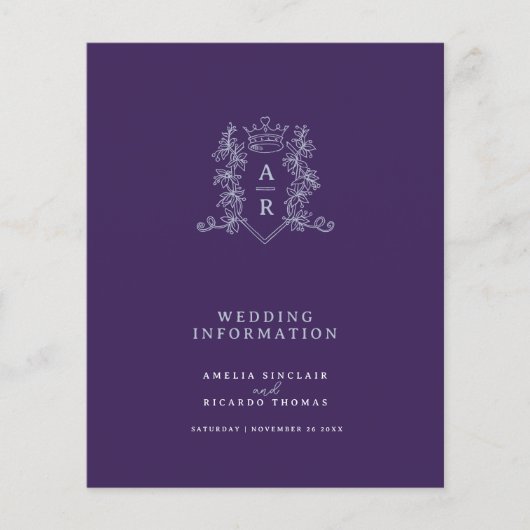 Silver crown monogram bruiloft gastinformatie (Voorkant)