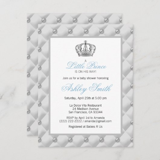 Silver Crown Prince Baby shower Uitnodiging (Voorkant / Achterkant)