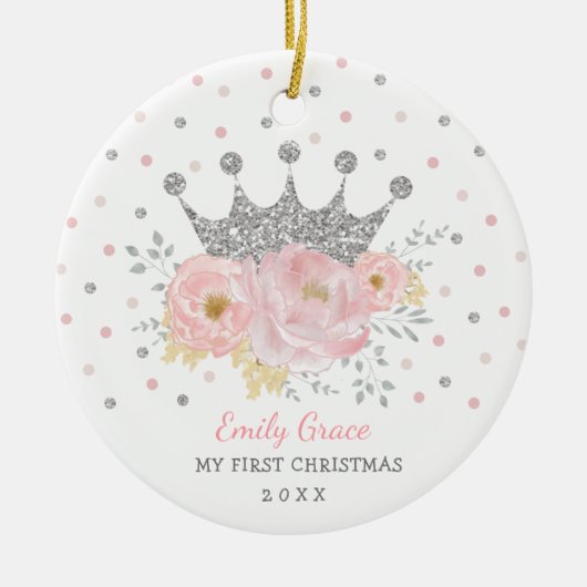 Silver Crown Princess Baby Eerste Eerste Kerstdag Keramisch Ornament (Voorkant)