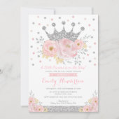 Silver Crown Princess Blush Floral Baby shower Inv Kaart (Voorkant)