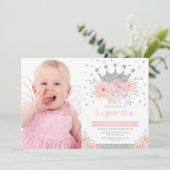 Silver Crown Princess Blush Floral Birthday Foto Kaart (Staand voorkant)