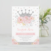 Silver Crown Princess Blush Pink Floral Birthday Kaart (Staand voorkant)