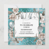 Silver crown shabby chic floral glitter turquoise kaart (Voorkant)