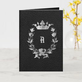 Silver Crowned Monogram Wreath Wedding Invitation Kaart