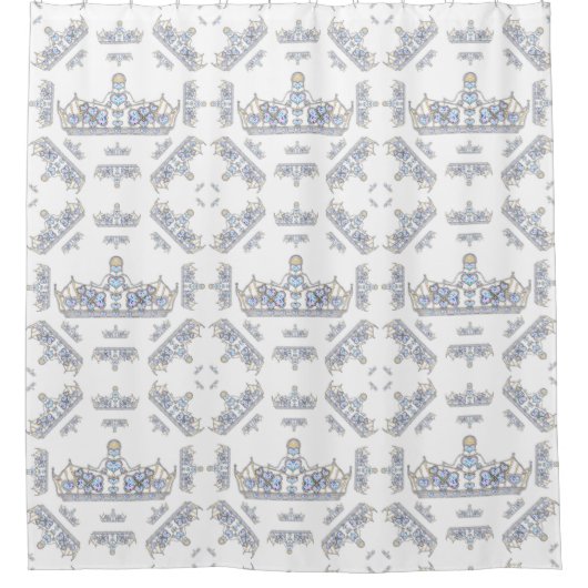 Silver Crowns Heart Diamonds Pearls Pattern White Douchegordijn (Voorkant)