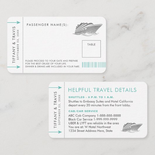 Silver Cruise Boarding Ticket Place Escort Kaart (Voorkant / Achterkant)