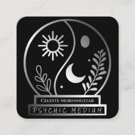 Silver Crystal Ball Psychic Medium Moon Sun Vierkante Visitekaartje