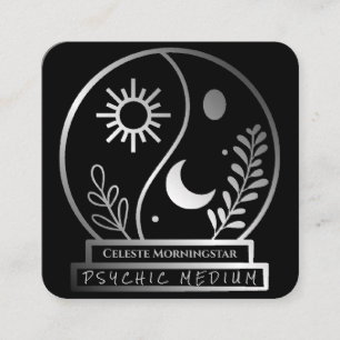 Silver Crystal Ball Psychic Medium Moon Sun Vierkante Visitekaartje