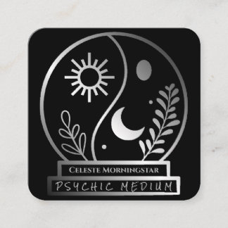 Silver Crystal Ball Psychic Medium Moon Sun Vierkante Visitekaartje