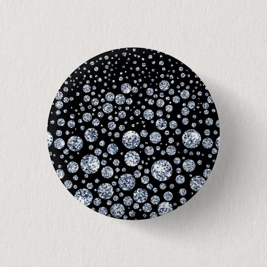 Silver Crystal Metallic Black Ronde Button 3,2 Cm (Voorkant)