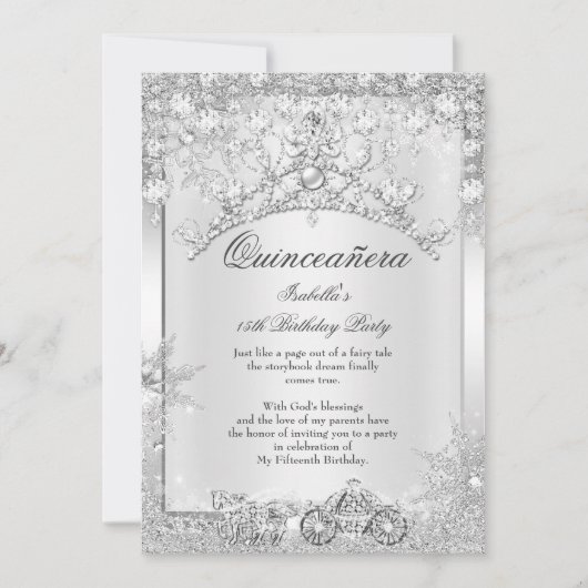 Silver Crystal Quinceanera 15th Winter Carriage Kaart (Voorkant)