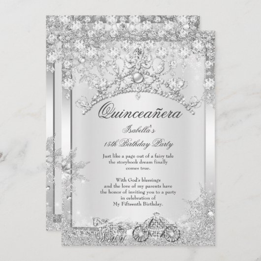 Silver Crystal Quinceanera 15th Winter Carriage Kaart (Voorkant / Achterkant)