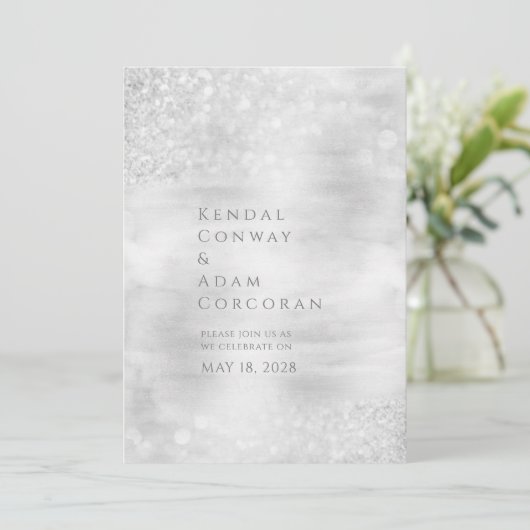 Silver Crystal Ridge Elegant Sparging Wedding Kaart (Staand voorkant)