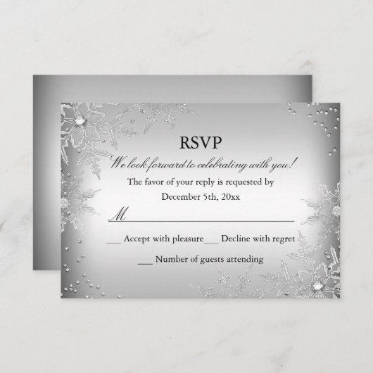 Silver Crystal Snowflake Kerstfeest RSVP (Voorkant / Achterkant)