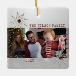 Silver Crystal Snowflake met rode neushoorn Keramisch Ornament