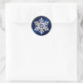 Silver Crystal Snowflake op Navy Blue Seal Ronde Sticker (Tas)