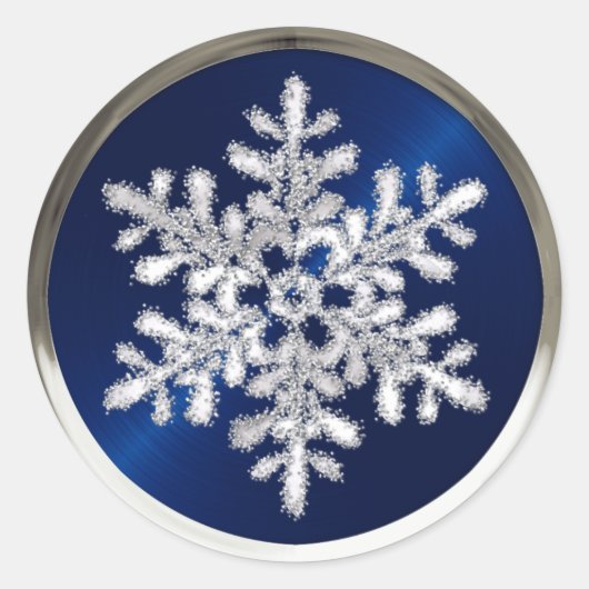 Silver Crystal Snowflake op Navy Blue Seal Ronde Sticker (Voorkant)