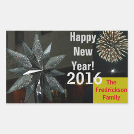 Silver Crystal Star Happy Nieuwjaar Rechthoekige Sticker