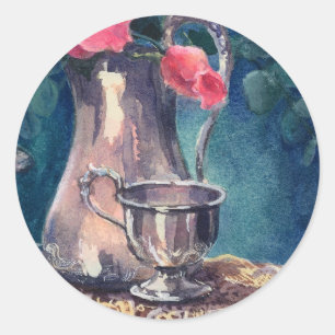 SILVER CUP, KANT & ROZEN van SHARON SHARPE Ronde Sticker