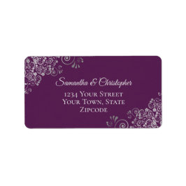 Silver Curls Elegant Plum Paarse bruiloft adres Etiket