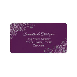 Silver Curls Elegant Plum Paarse bruiloft adres Etiket