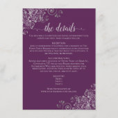 Silver Curls Elegant Plum Purple Wedding Details Informatiekaartje (Voorkant)