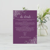 Silver Curls Elegant Plum Purple Wedding Details Informatiekaartje (Staand voorkant)