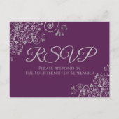 Silver Curls Elegant Plum Purple Wedding RSVP Briefkaart (Voorkant)