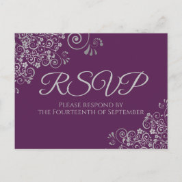 Silver Curls Elegant Plum Purple Wedding RSVP Briefkaart