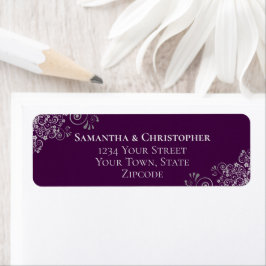Silver Curls on Plum Purple Wedding Return Address Etiket