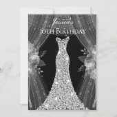 Silver Curtains Dress Womans 30th Birthday Party Kaart (Voorkant)