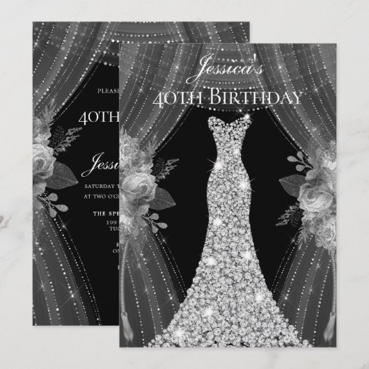 Silver Curtains Dress Womans 40th Birthday Party Kaart (Voorkant / Achterkant)