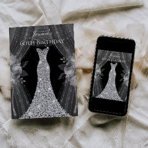 Silver Curtains Dress Womans 60th Birthday Party Kaart