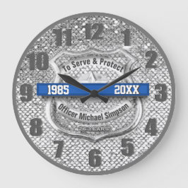 Silver Custom Blue Line Police Officer Retiment Grote Klok