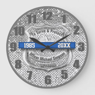 Silver Custom Blue Line Police Officer Retiment Grote Klok