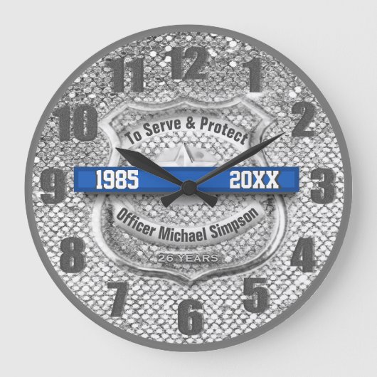 Silver Custom Blue Line Police Officer Retiment Grote Klok (Voorkant)