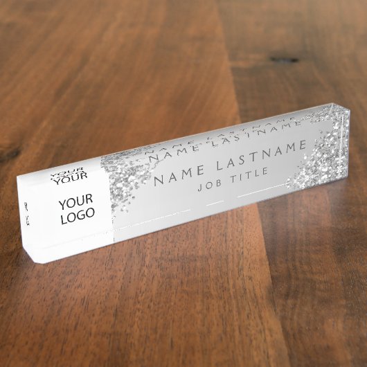Silver Custom Logo Executive Professional Naambordje (Zijkant)