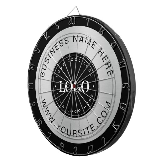 Silver Custom Logo Text Company Business Branded Dartbord (Voorkant Rechts)